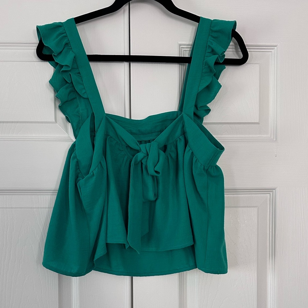 Sienna Sky Green Ruffle Strap Women's Top Size Large - Picture 2 of 5